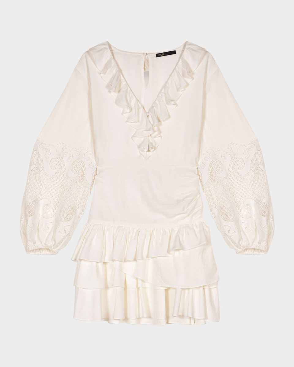 Roilela Embroidered Ruffle Mini Dress